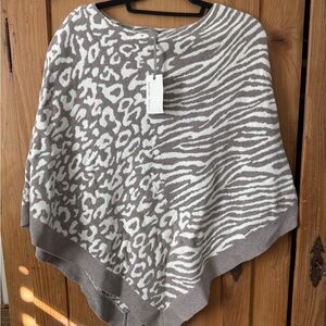 Barefoot Dreams Zebra Print Poncho in Gray and Cream